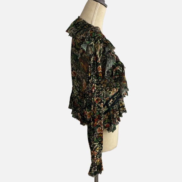 Free People Rudi Ruffle Blouse Top in Night Garden Large Floral Multicolour Crop - Picture 10 of 14